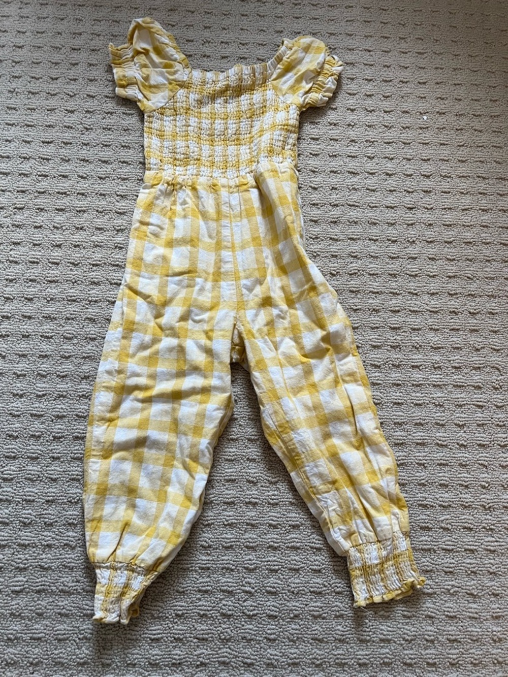SweetHoney Yellow and White Gingham Smocked Jumpsuit